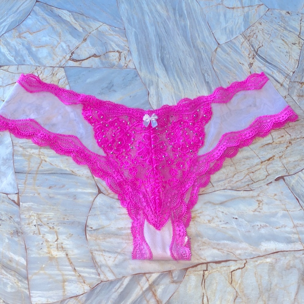 Victoria‎ Secret Very Sexy Lace-up Vintage Cheeky Lace Trim Satin Thong Small